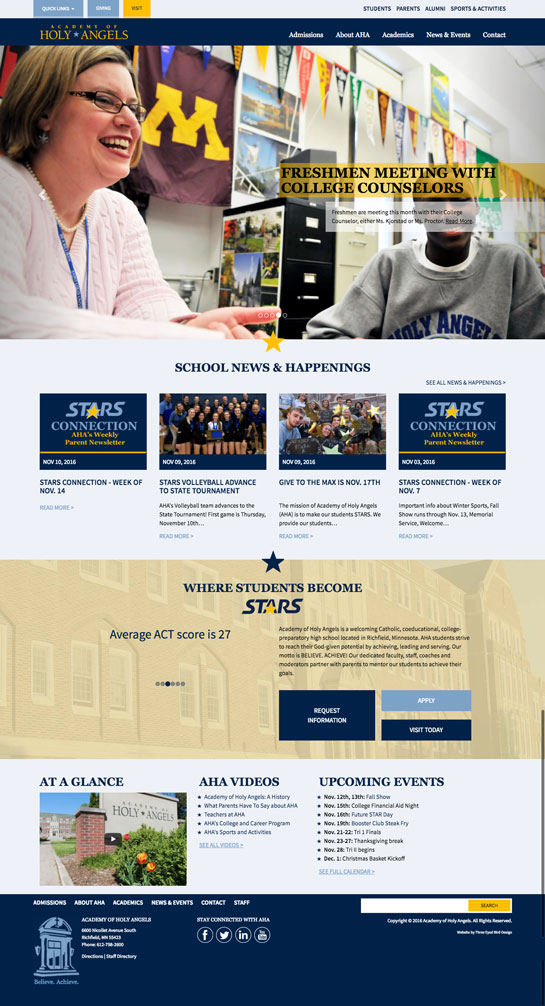 Academy of Holy Angels Website Redesign